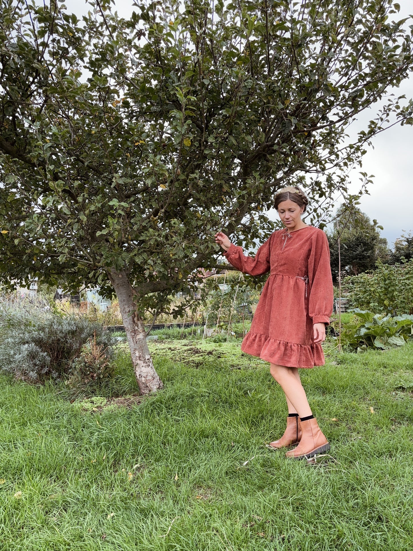 The Luna Dress in red clay corduroy