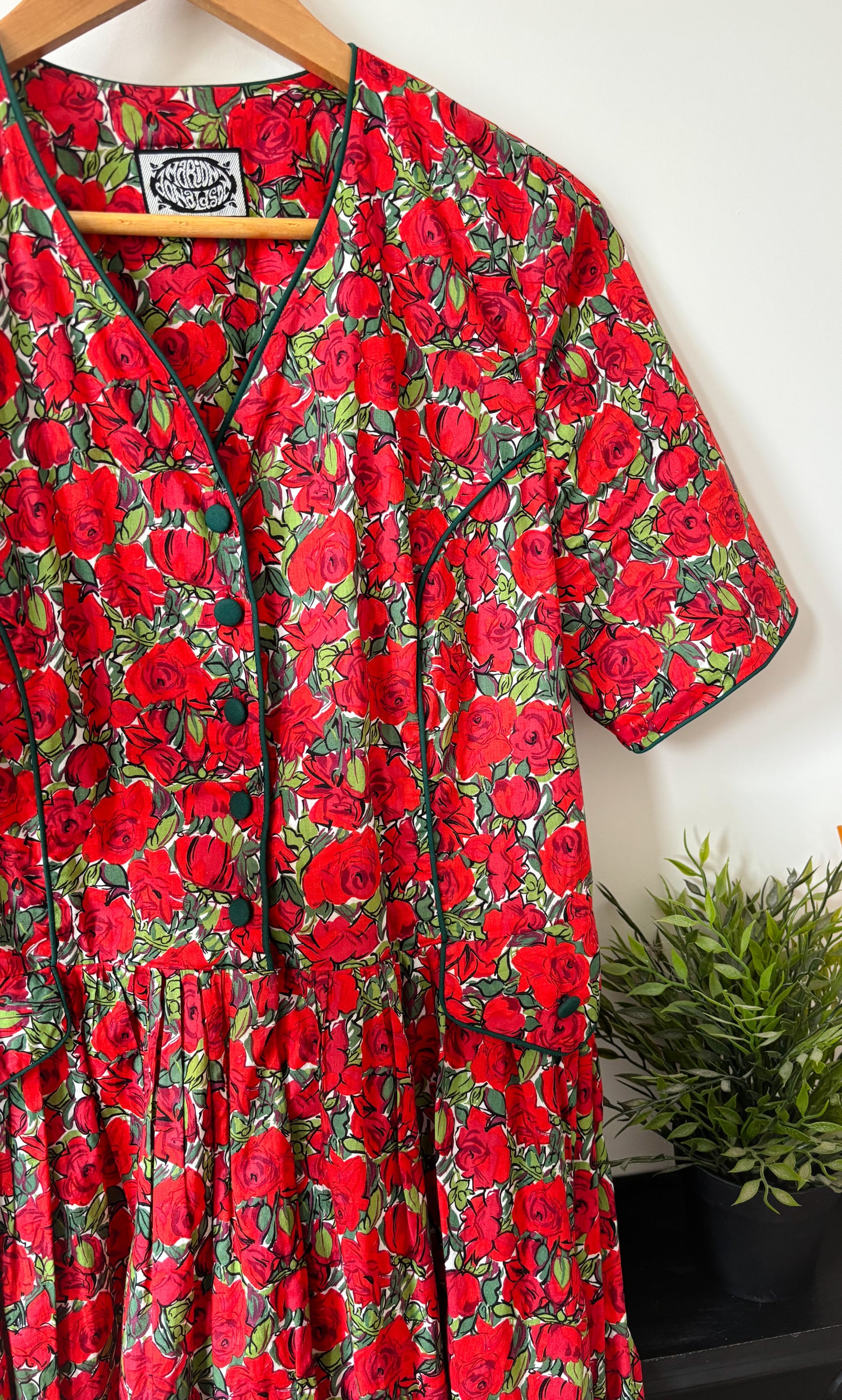 Vintage Rose Print Cotton Dress Size 12