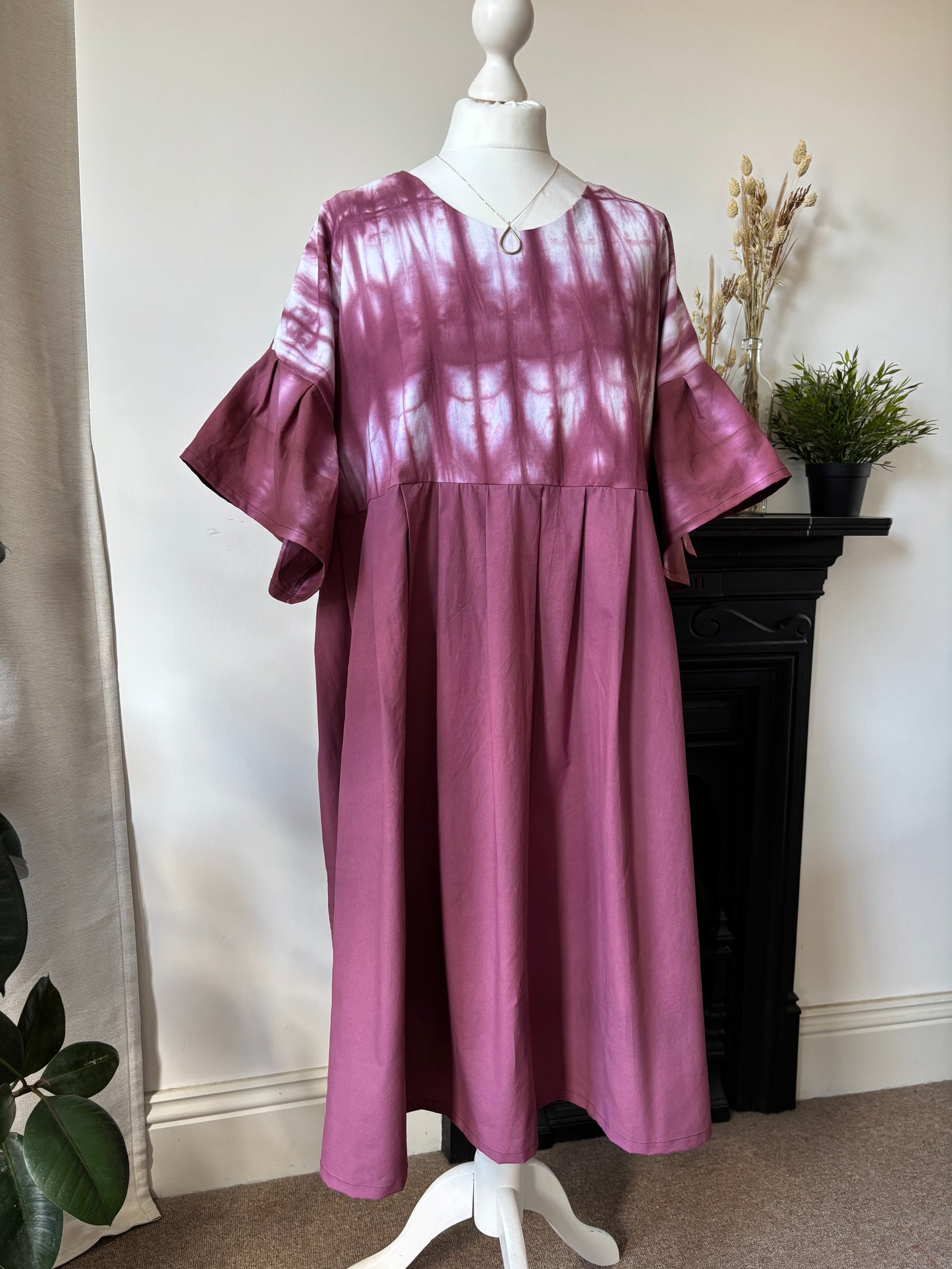The Florence Dress. Handmade oversized cotton dress. Shibori. In Plum. Fits a size 10-14