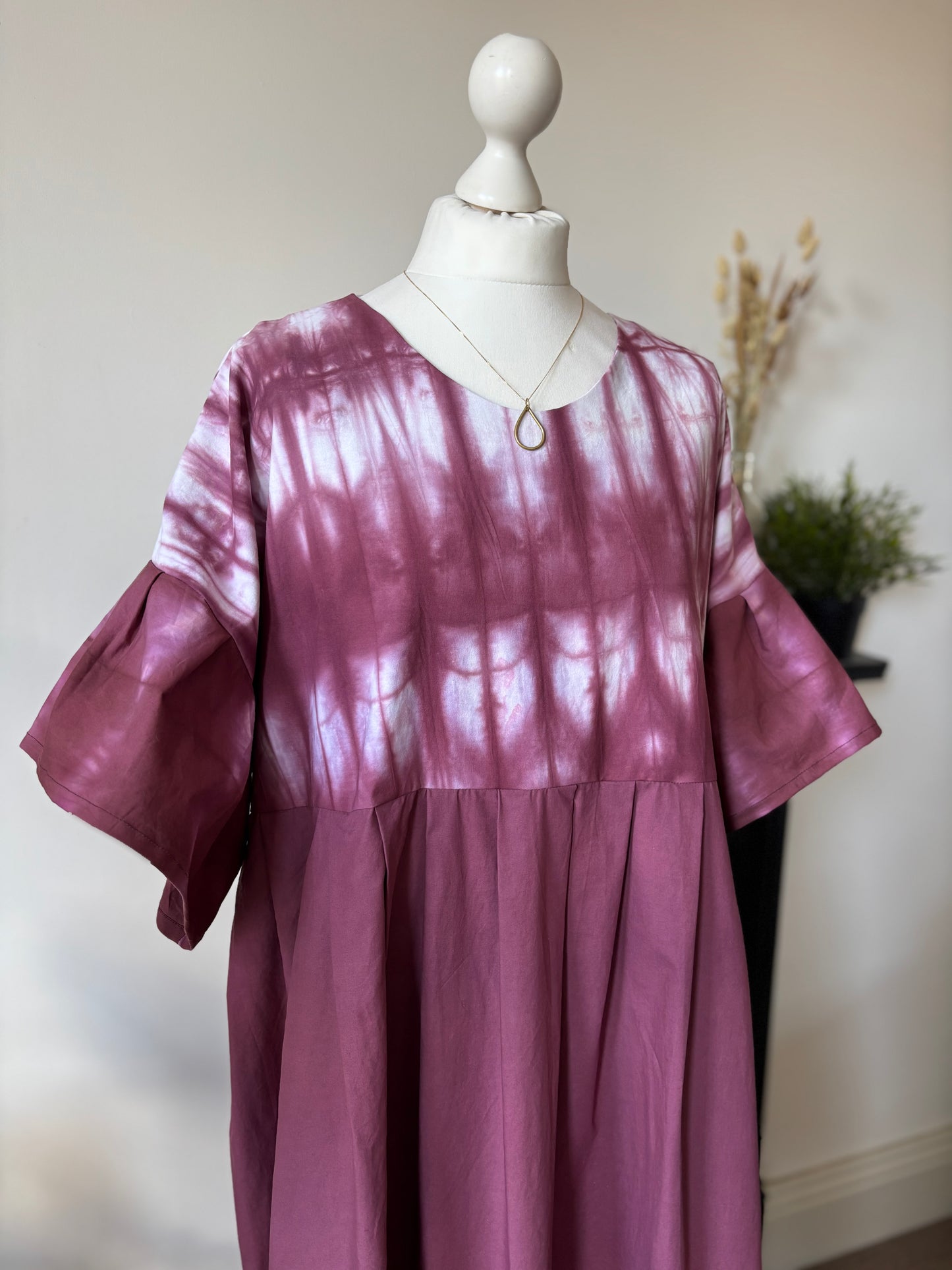 The Florence Dress. Handmade oversized cotton dress. Shibori. In Plum. Fits a size 10-14