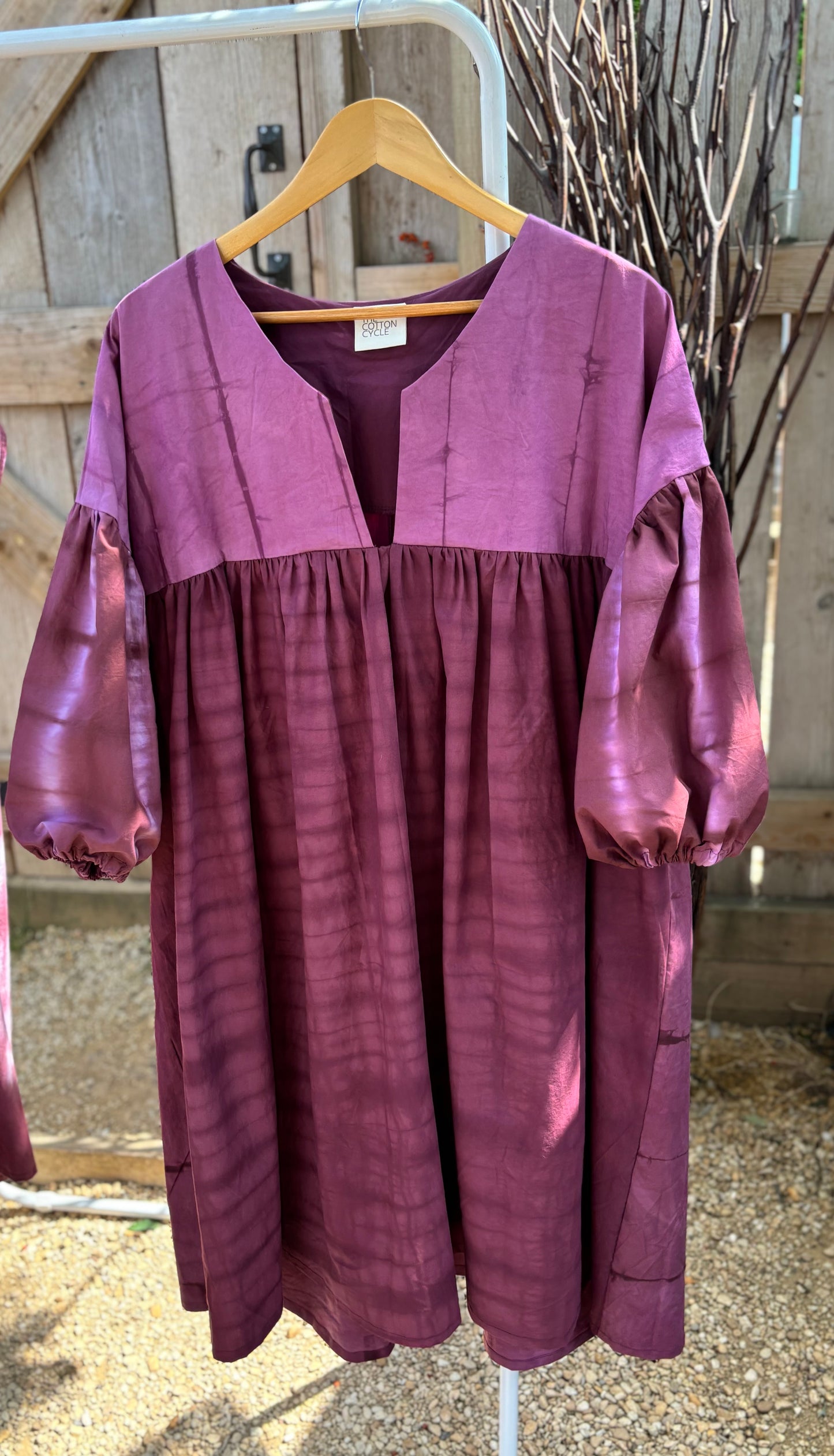 Plum cotton puff sleeve dress. Size 10-14
