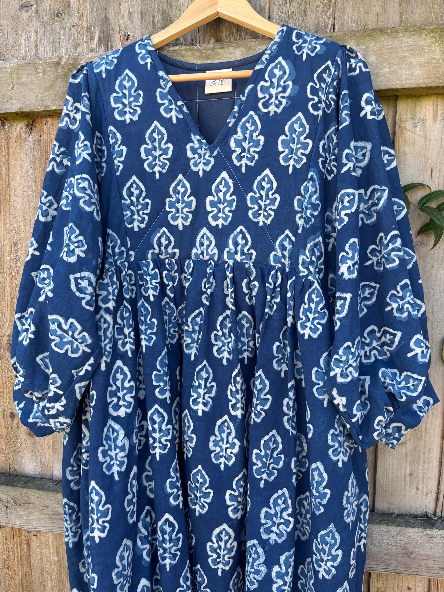Indigo blockprint cotton dress. Size 14-16