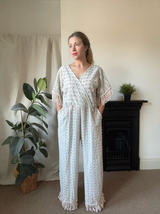 Handmade Cotton Throw Rose Jumpsuit Size 14