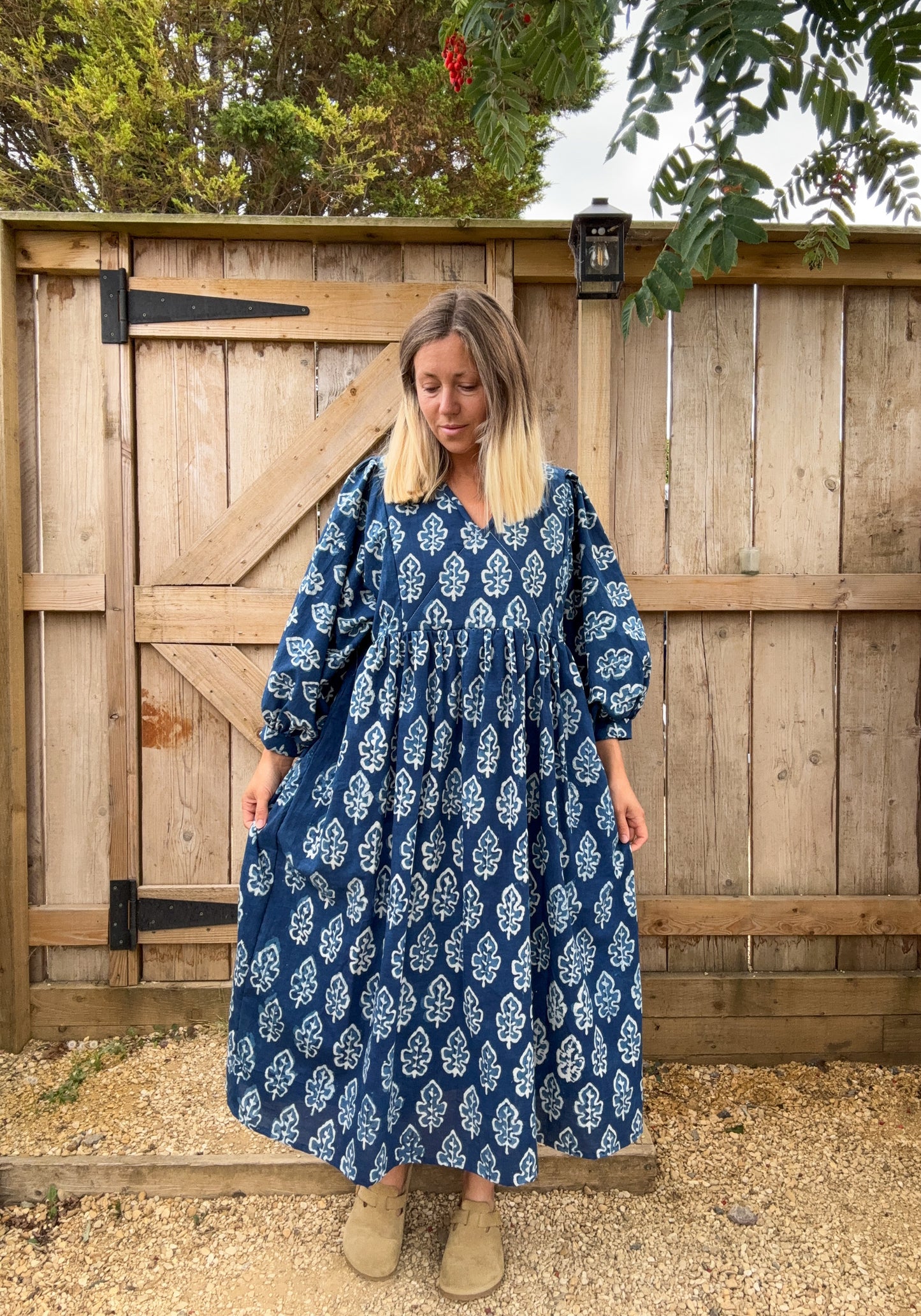 Indigo blockprint cotton dress. Size 14-16