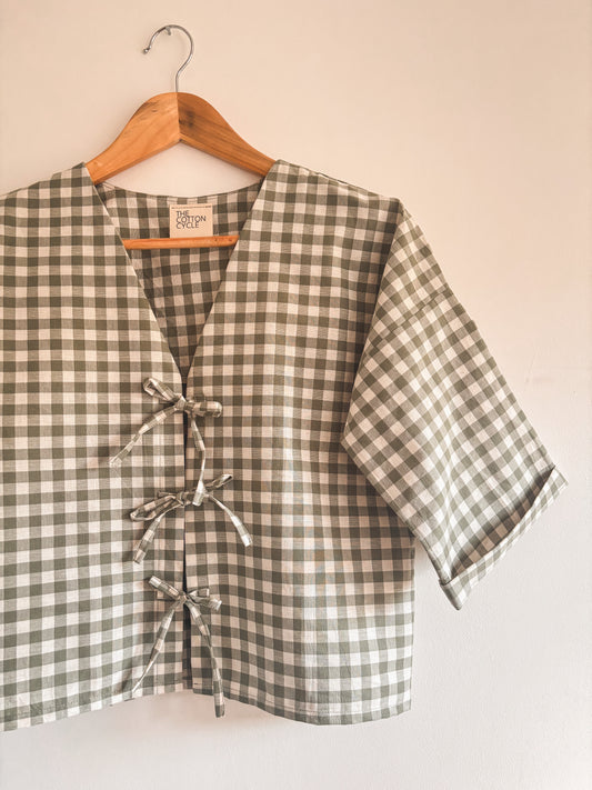 The Eden Blouse in Sage Gingham