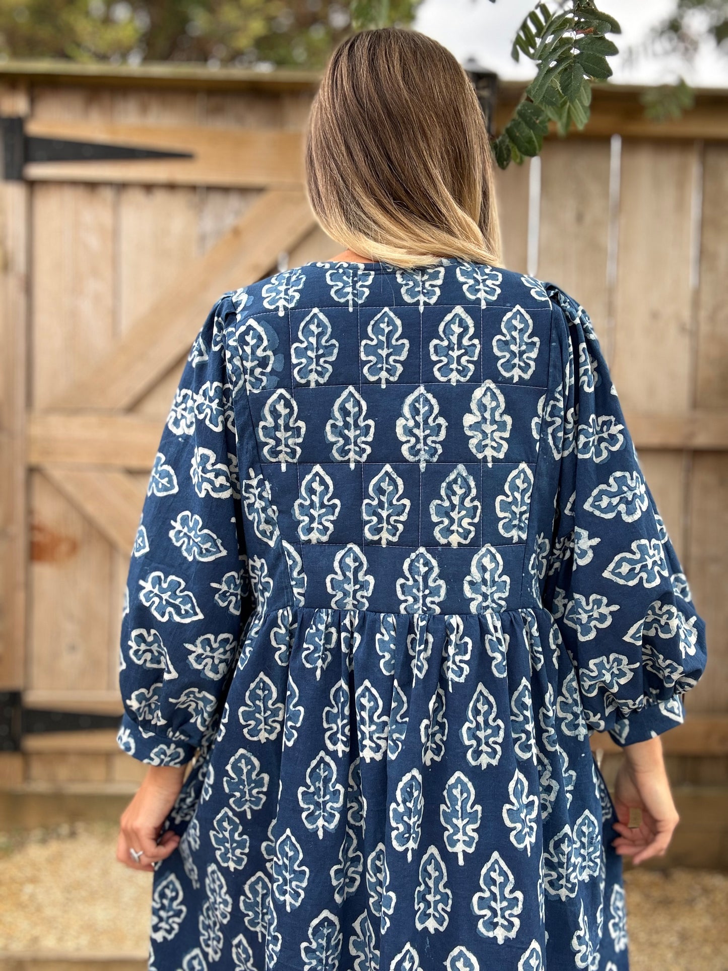 Indigo blockprint cotton dress. Size 14-16