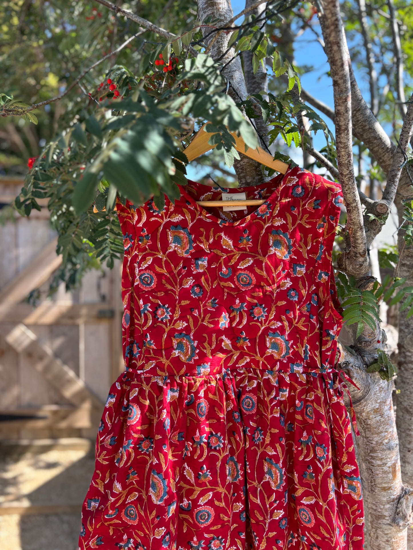 Red floral blockprint cotton dress size 12-14