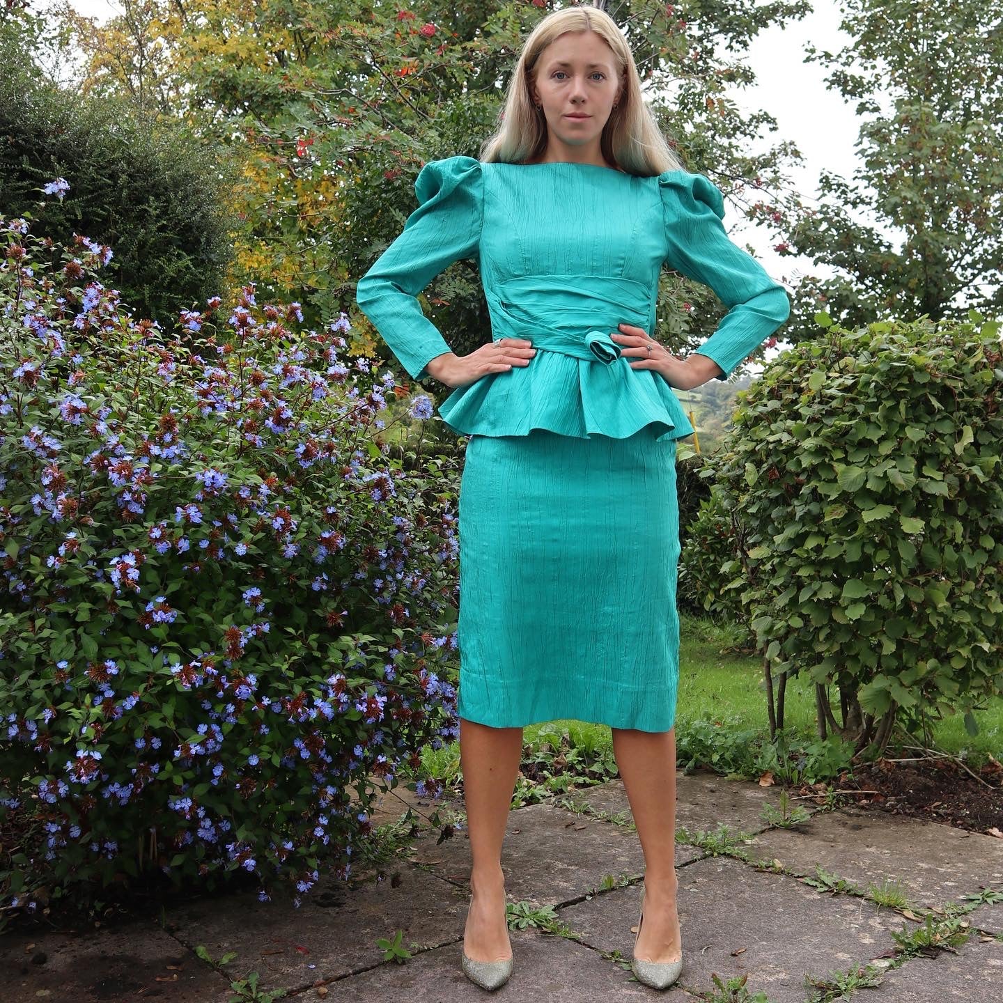Vintage 1970s Chiffon Turquoise Maxi Dress. Empire Bust. Summer Dress. Size 8.
