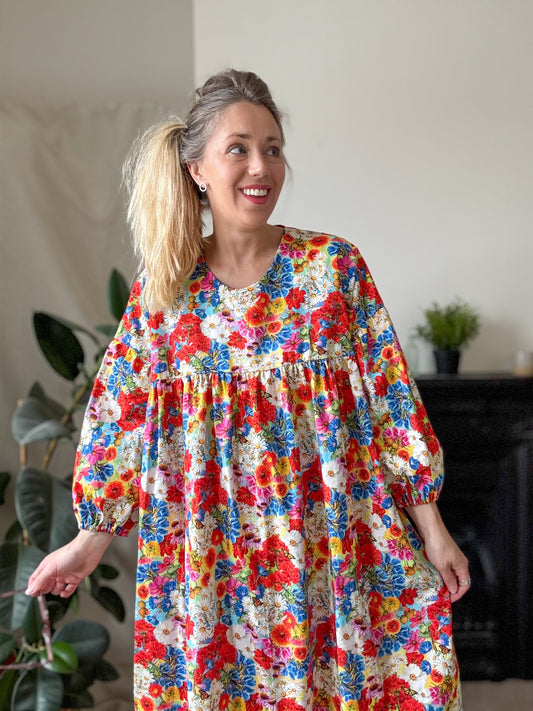 The Summer Dress. In a bright and colourful floral print. Sizes 6-20.