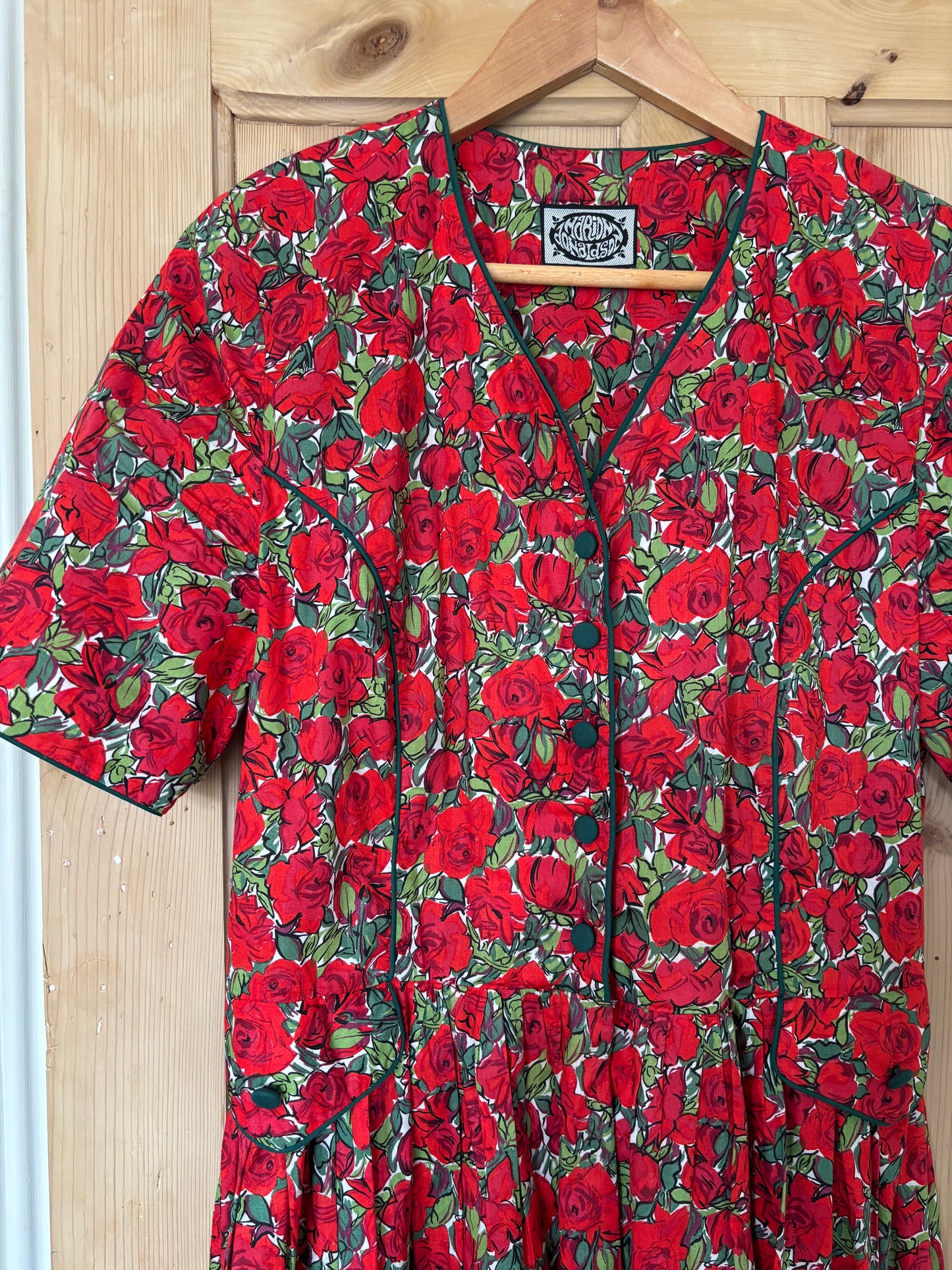 Vintage Rose Print Cotton Dress Size 12