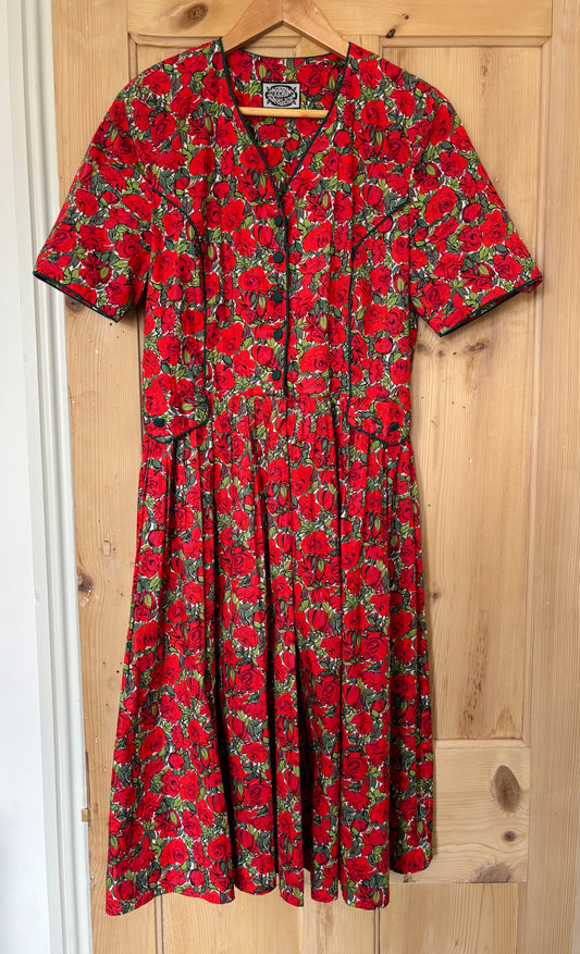 Vintage Rose Print Cotton Dress Size 12