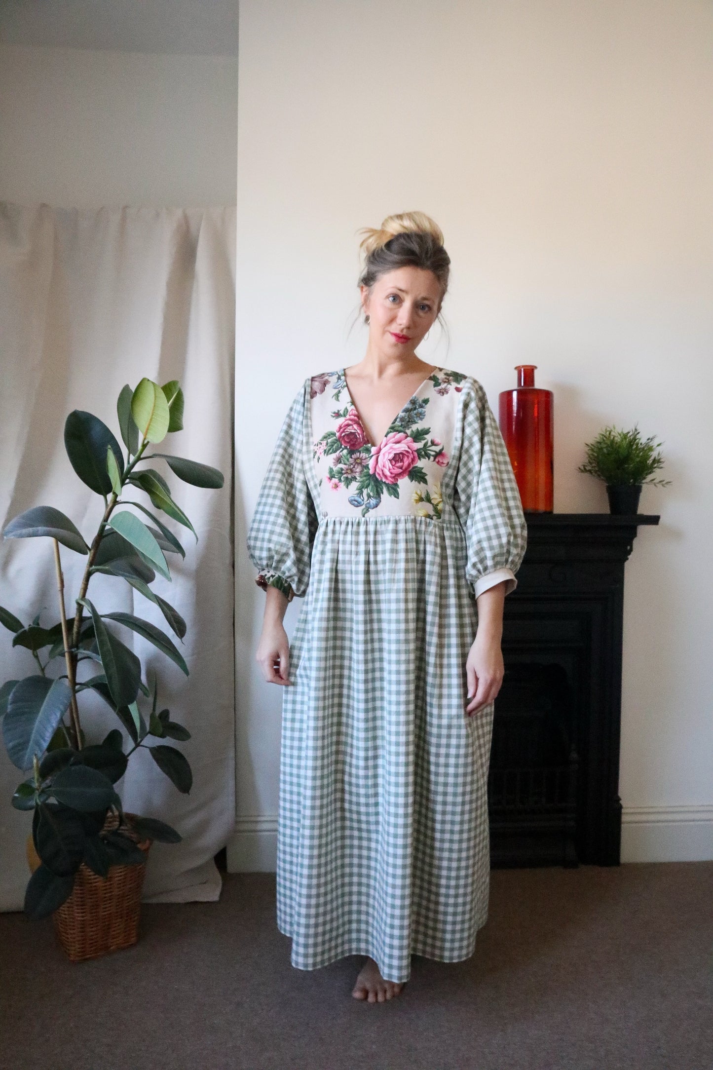 The Luna Dress in Green Gingham Floral Print. Sizes 6-20