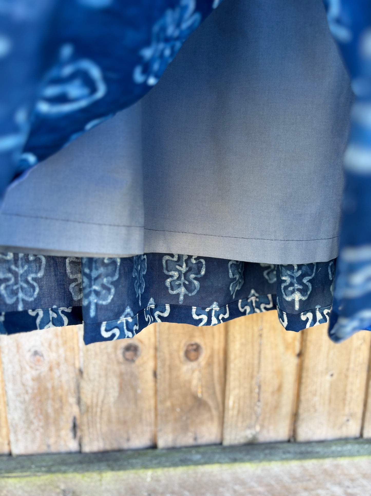 Indigo blockprint maxi skirt. Leaf print. Size 16