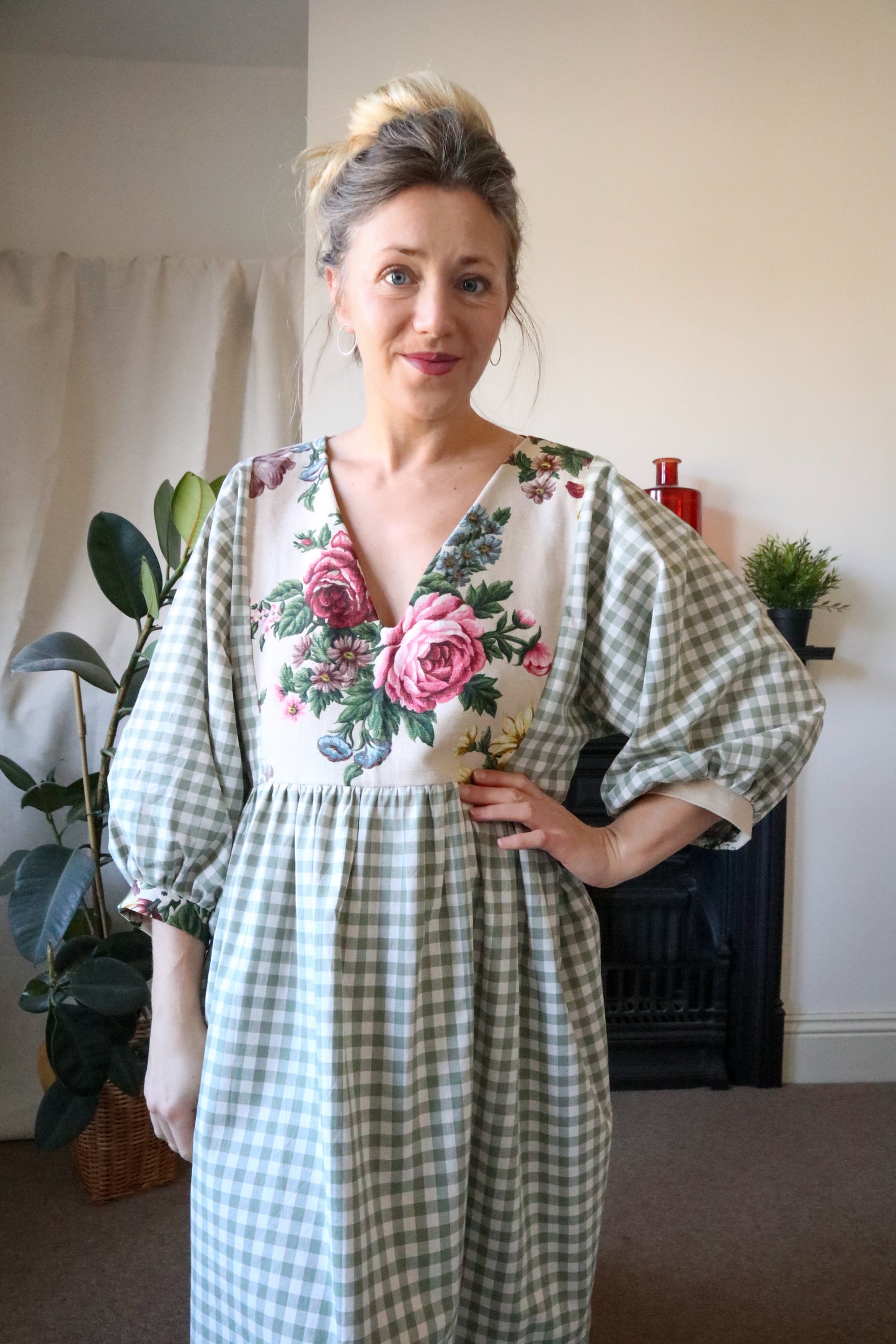 The Luna Dress in Green Gingham Floral Print. Sizes 6-20