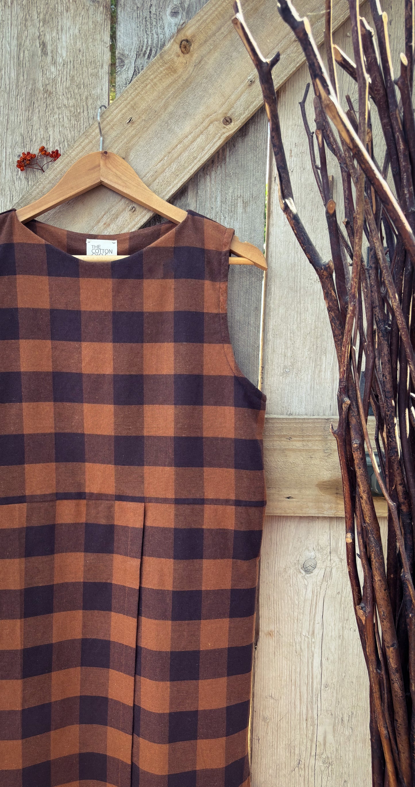 The Robin dress. In chestnut and navy check. Size 12