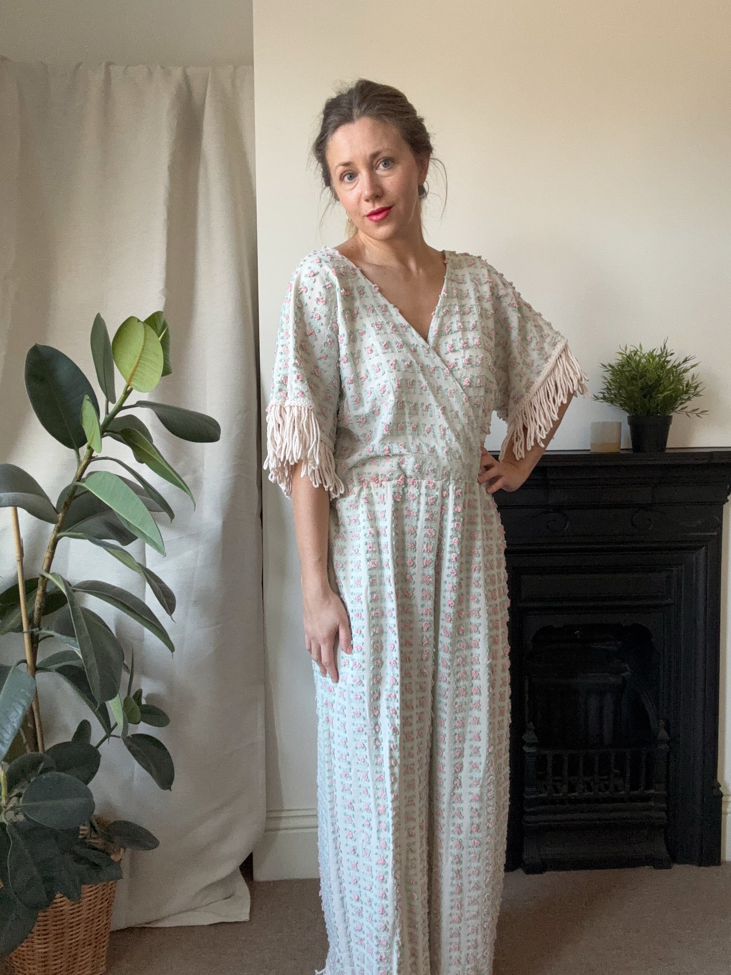 Handmade Cotton Throw Rose Jumpsuit Size 14