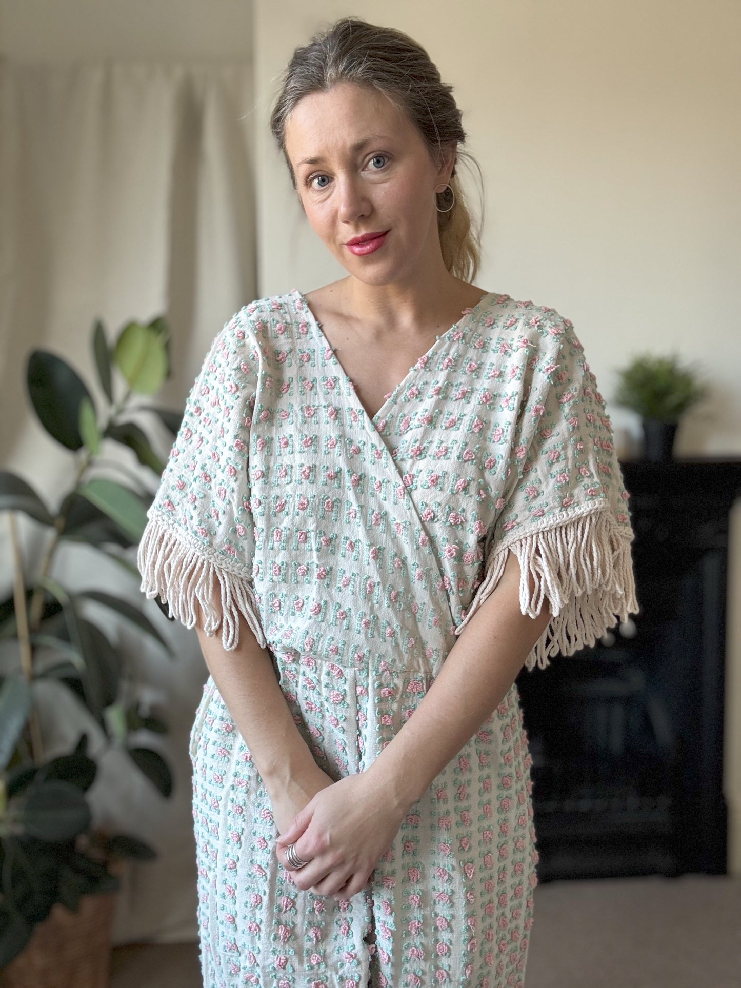 Handmade Cotton Throw Rose Jumpsuit Size 14