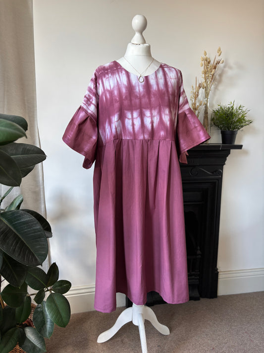 The Florence Dress. Handmade oversized cotton dress. Shibori. In Plum. Fits a size 10-14