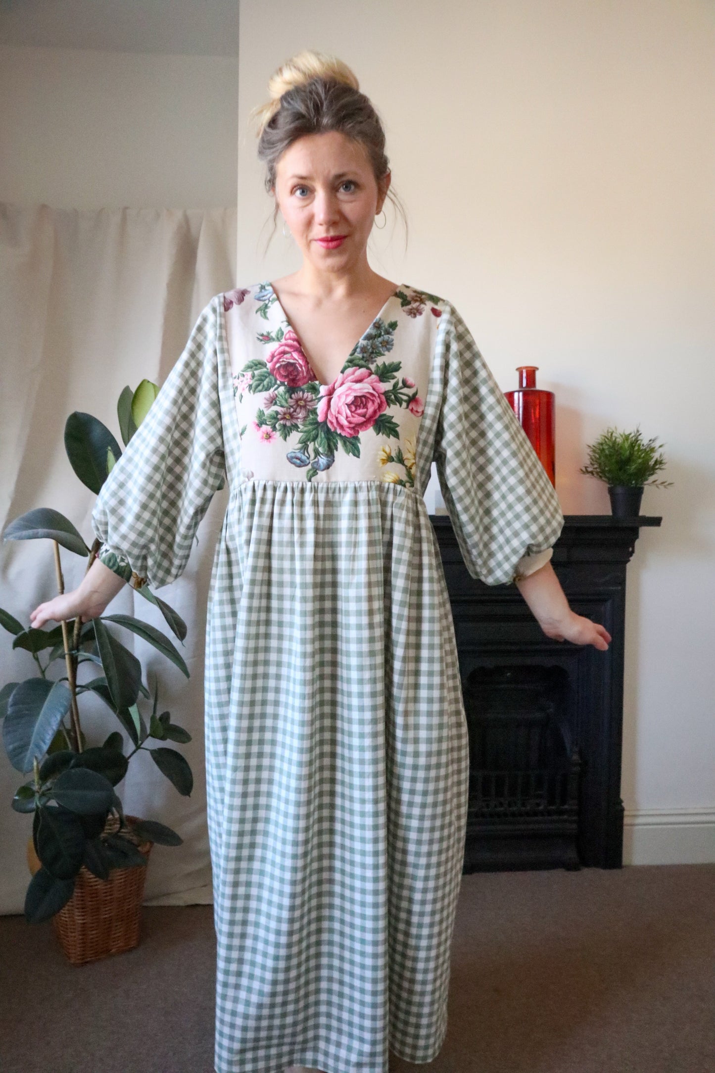 The Luna Dress in Green Gingham Floral Print. Sizes 6-20