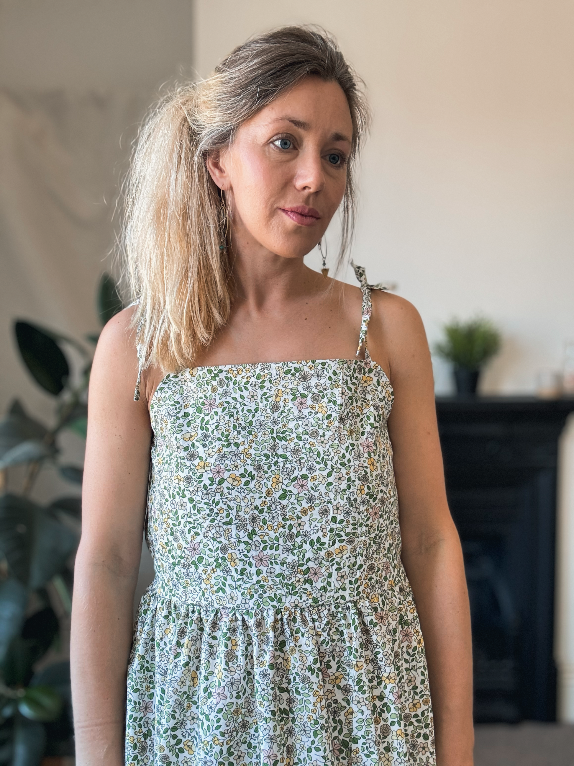 cotton ditsy dress Final SaleAzaria Ditsy Floral Embroidery Ruffle Cotton Dress, Lime Green / S