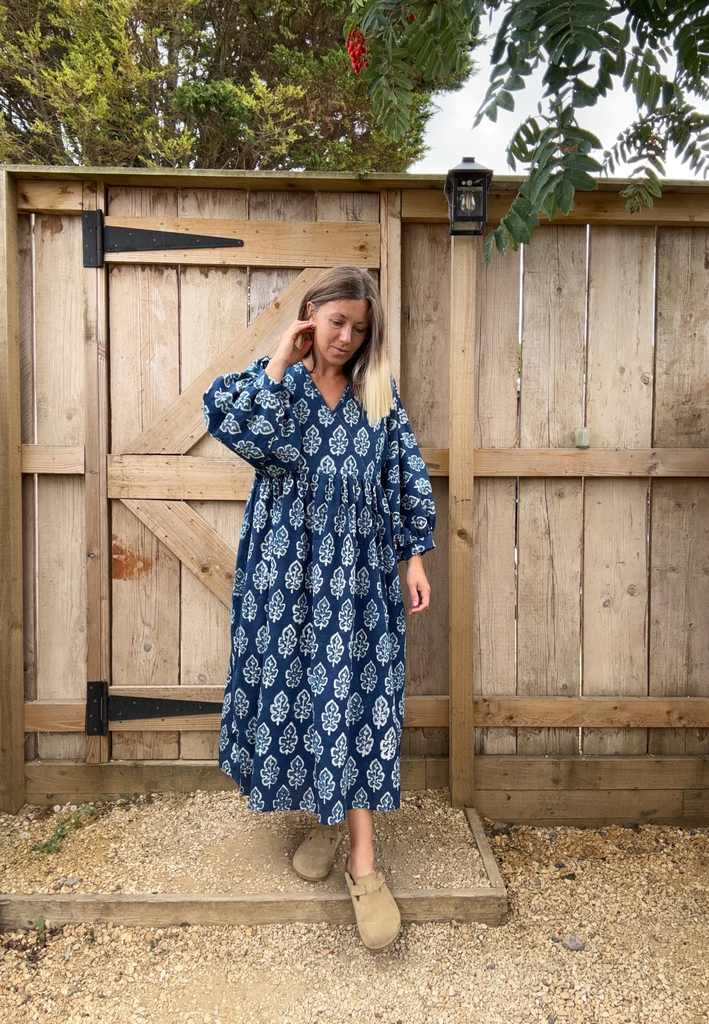 Indigo blockprint cotton dress. Size 14-16
