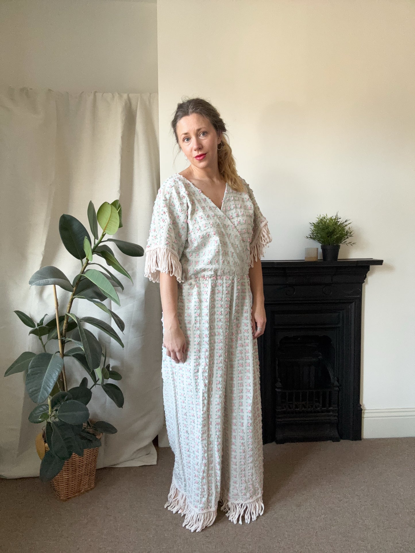 Handmade Cotton Throw Rose Jumpsuit Size 14