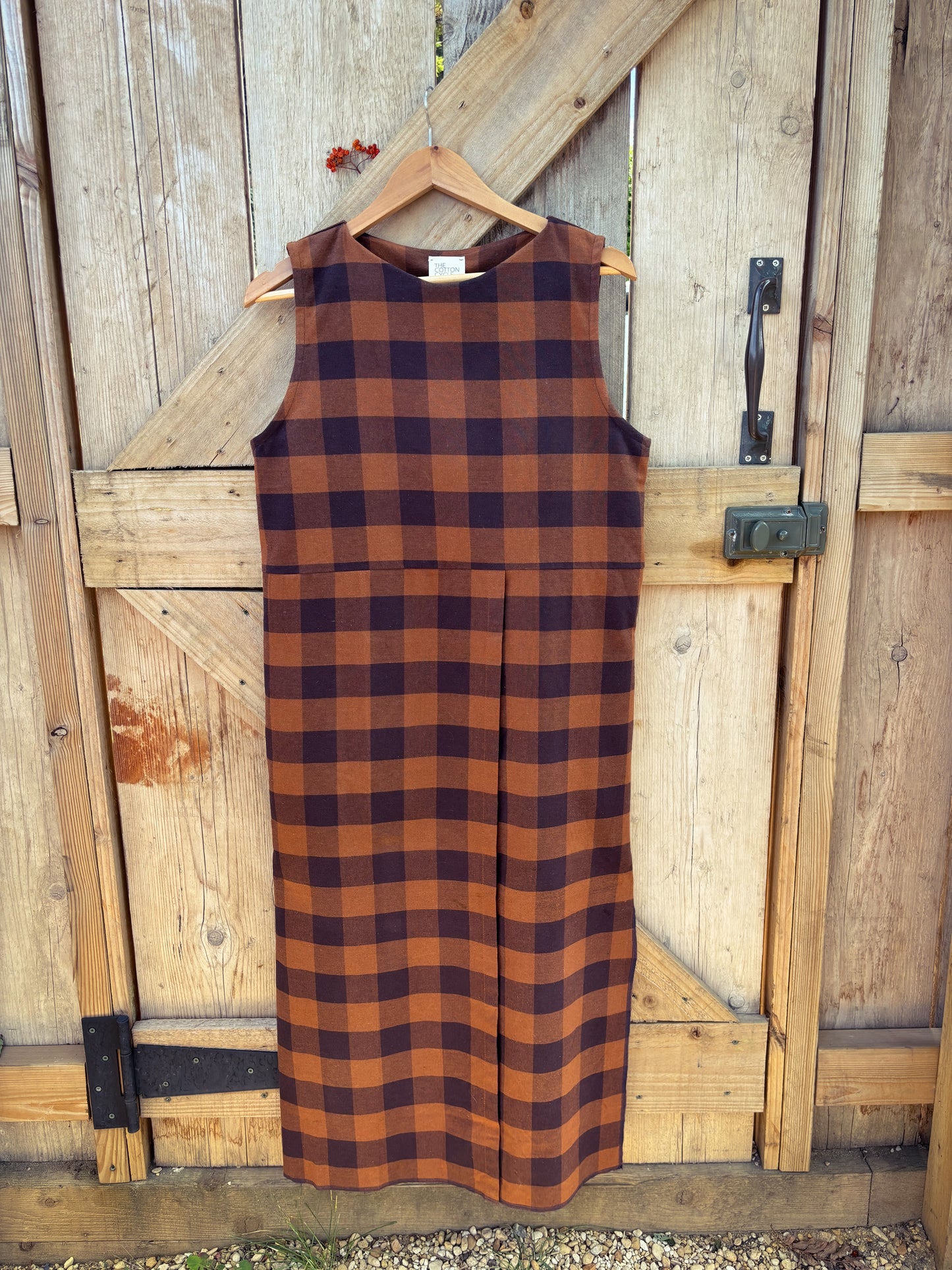 The Robin dress. In chestnut and navy check. Size 12