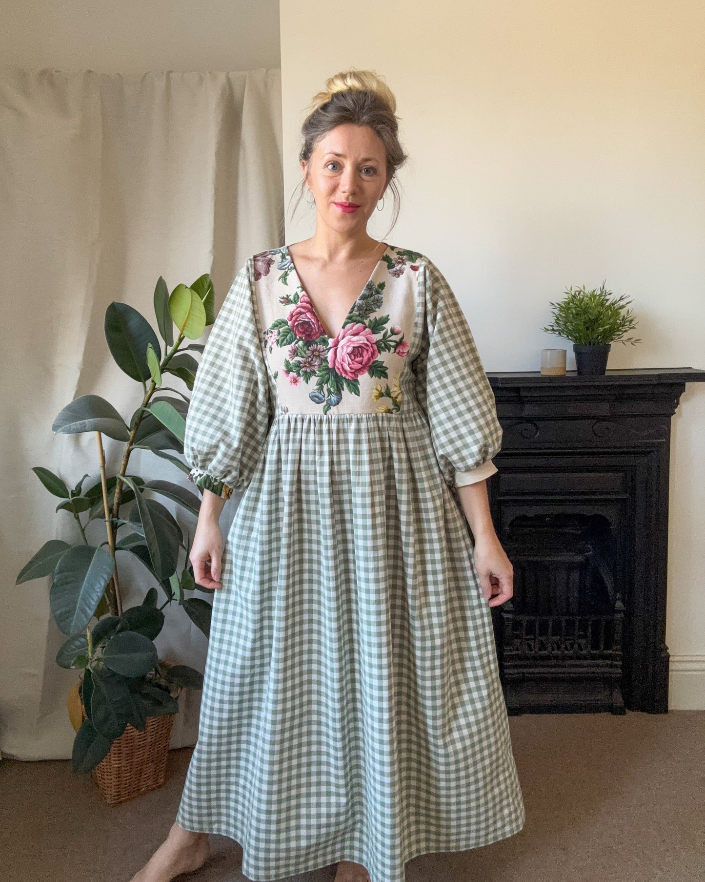 The Luna Dress in Green Gingham Floral Print. Sizes 6-20