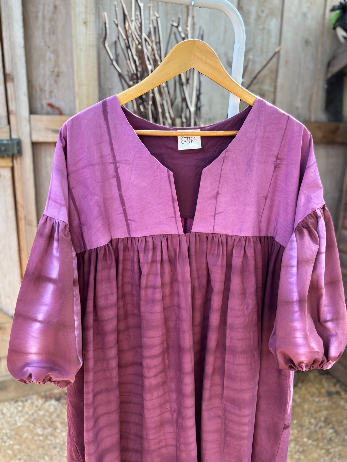 Plum cotton puff sleeve dress. Size 10-14