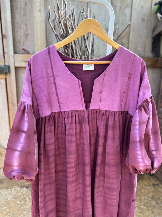 Plum cotton puff sleeve dress. Size 10-14