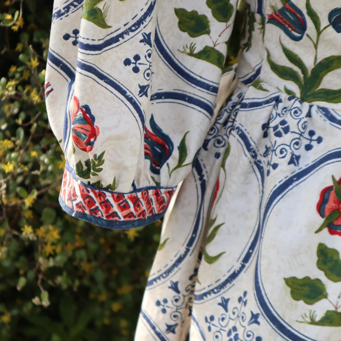 Cotton summer wrap dress. Handmade from vintage curtains. Puff Sleeves. Print. Size 10.