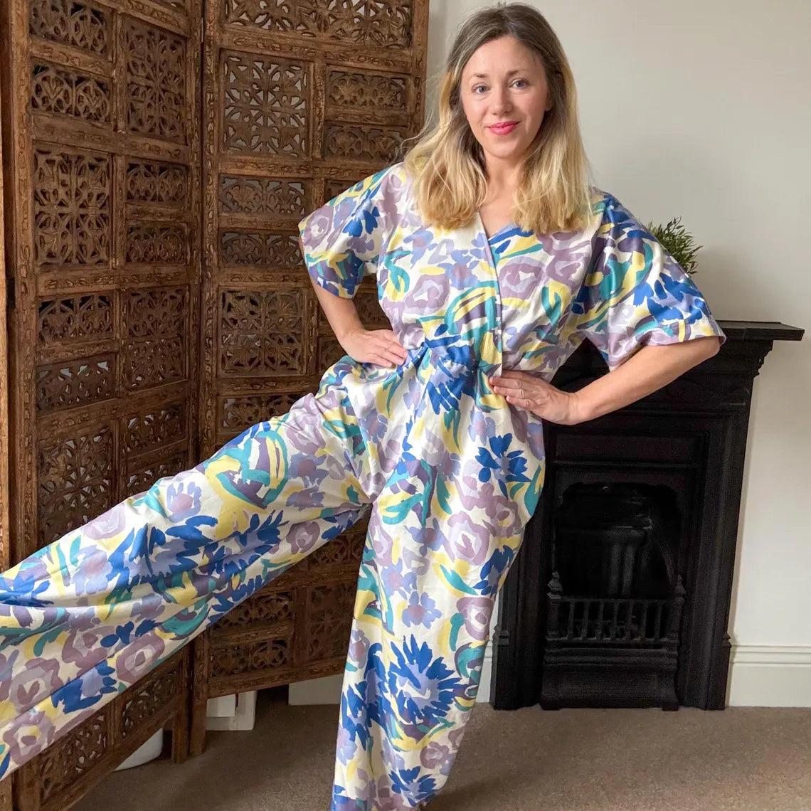 Handmade jumpsuit | Sustainable | Vintage fabric | UK | Abstract print | Size 14