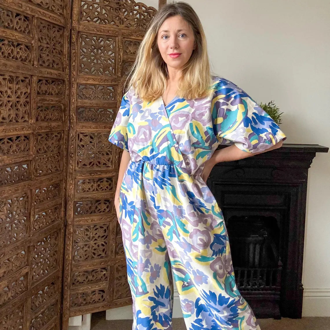 Handmade jumpsuit | Sustainable | Vintage fabric | UK | Abstract print | Size 14