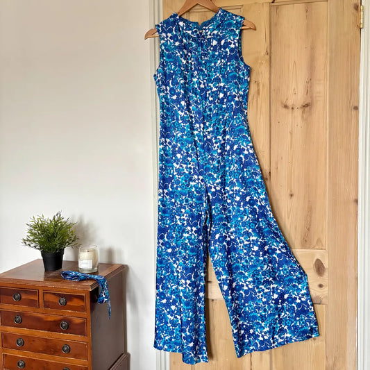 Vintage jumpsuit | 1970s | Blue floral | Rare vintage | Size 10