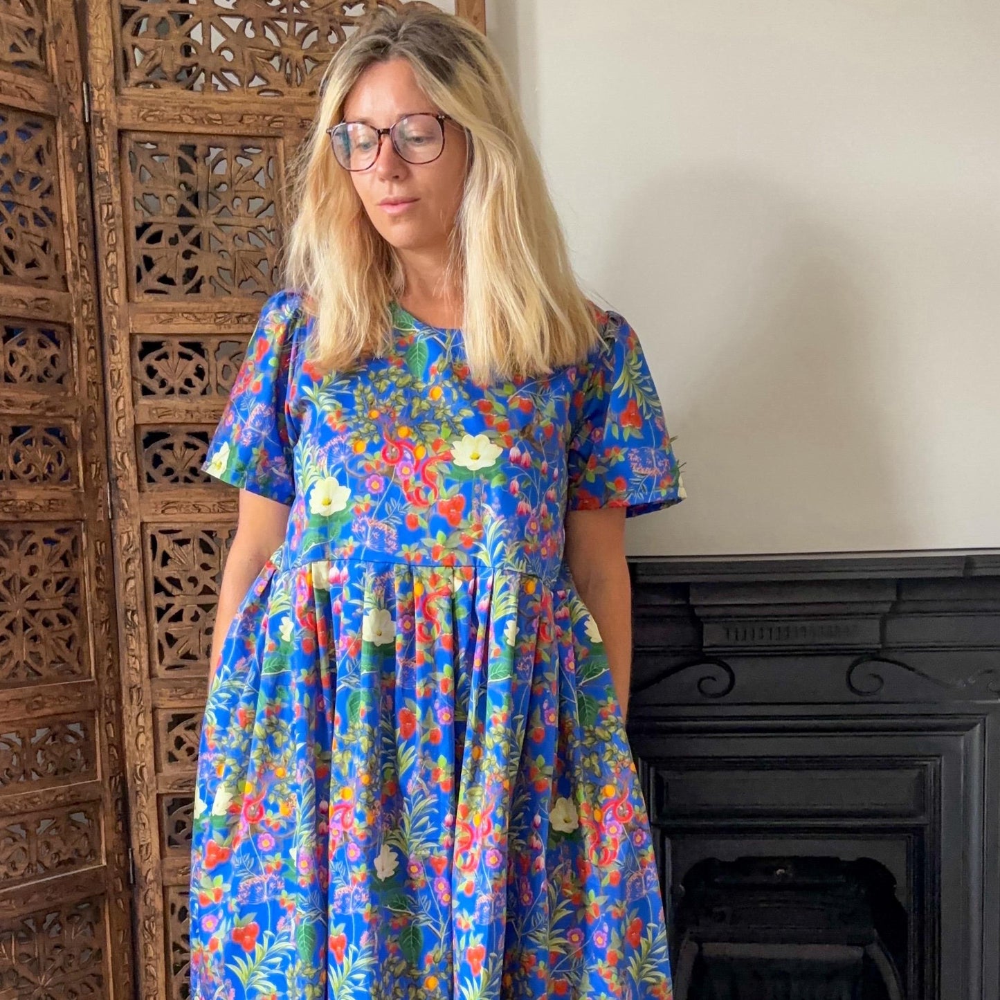 The Flora Dress. Fruit and Snake Print. Size 6-18